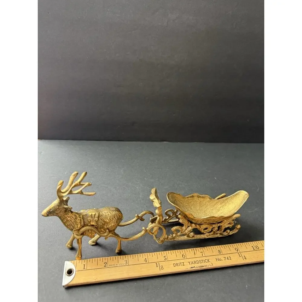 Vintage The Bombay Company Reindeer With Sleigh Brass tone Decorative Figurine